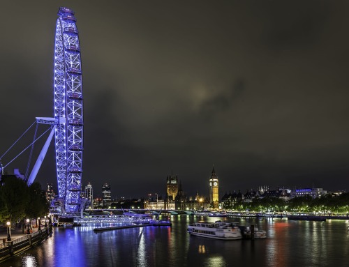 London Eye and Thames at Night – London, UK